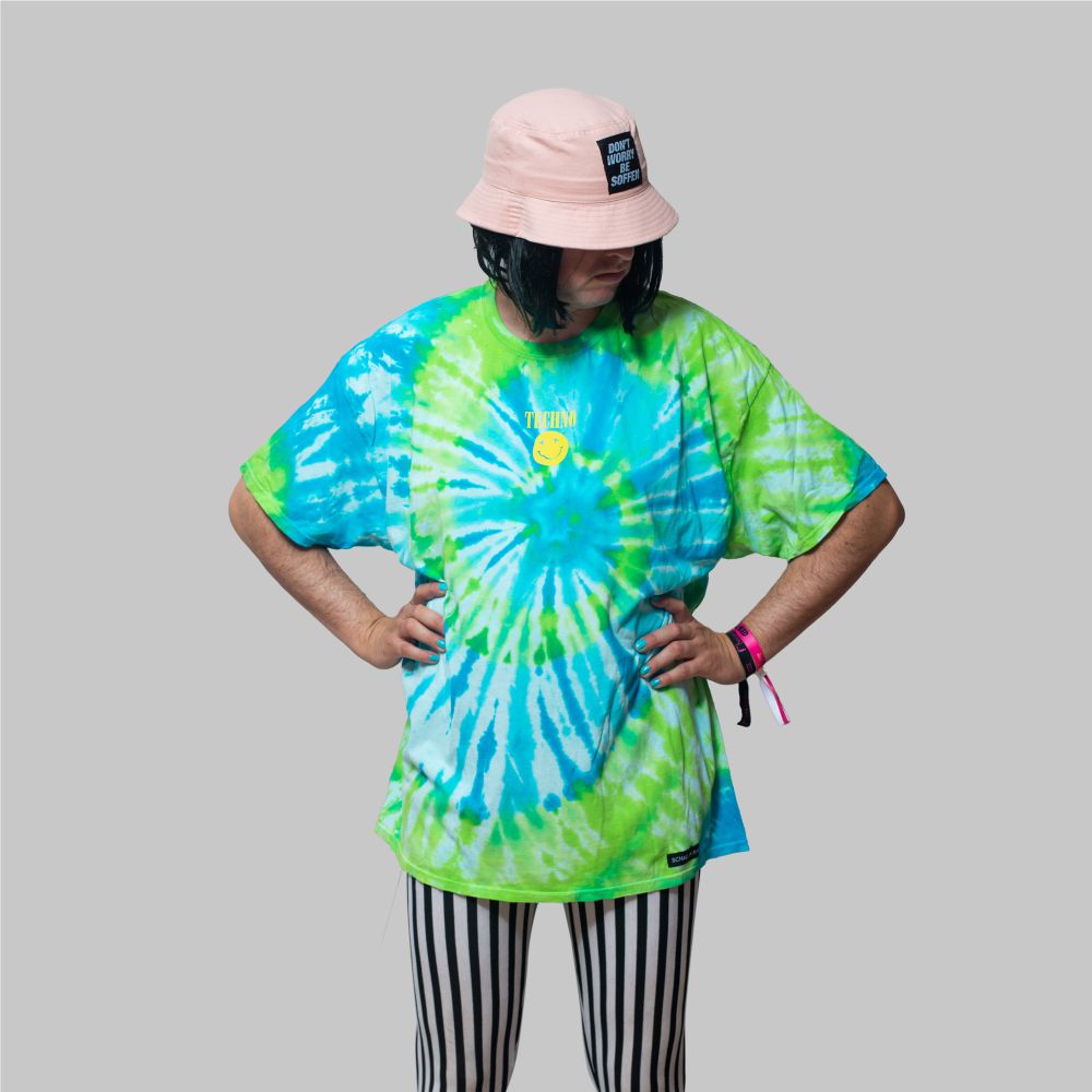 TECHNO SMILEY Batik Shirt grün-blau