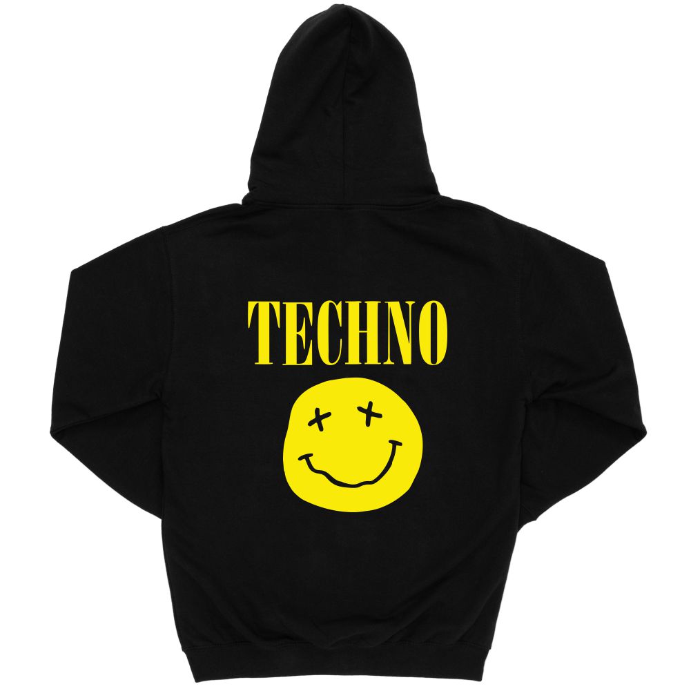 TECHNO SMILEY Hoodie schwarz Front&Back