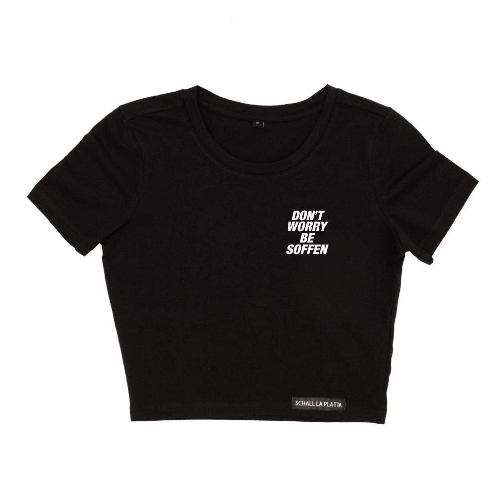 DON'T WORRY BE SOFFEN Crop Shirt schwarz- Front&Back Print