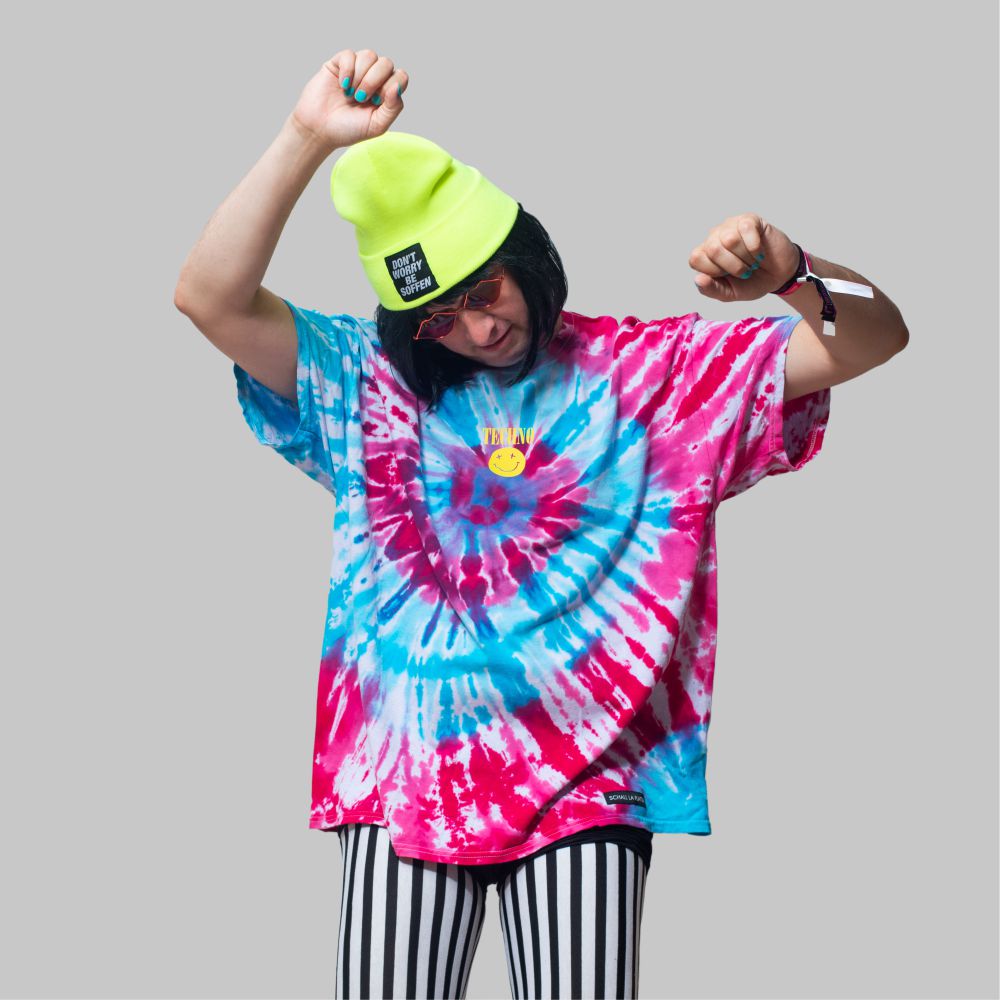 TECHNO SMILEY Batik Shirt pink-rot-blau