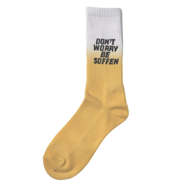 DON`T WORRY BE SOFFEN Batik-Socken Biergold-Weiß